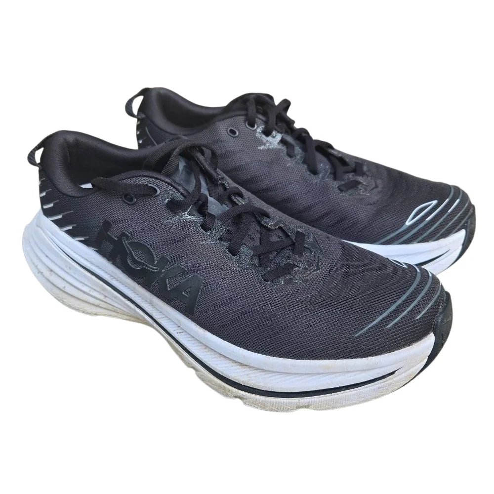 Hoka One One Bondi 8 Black and White Running Sneakers - Picture 2 of 8